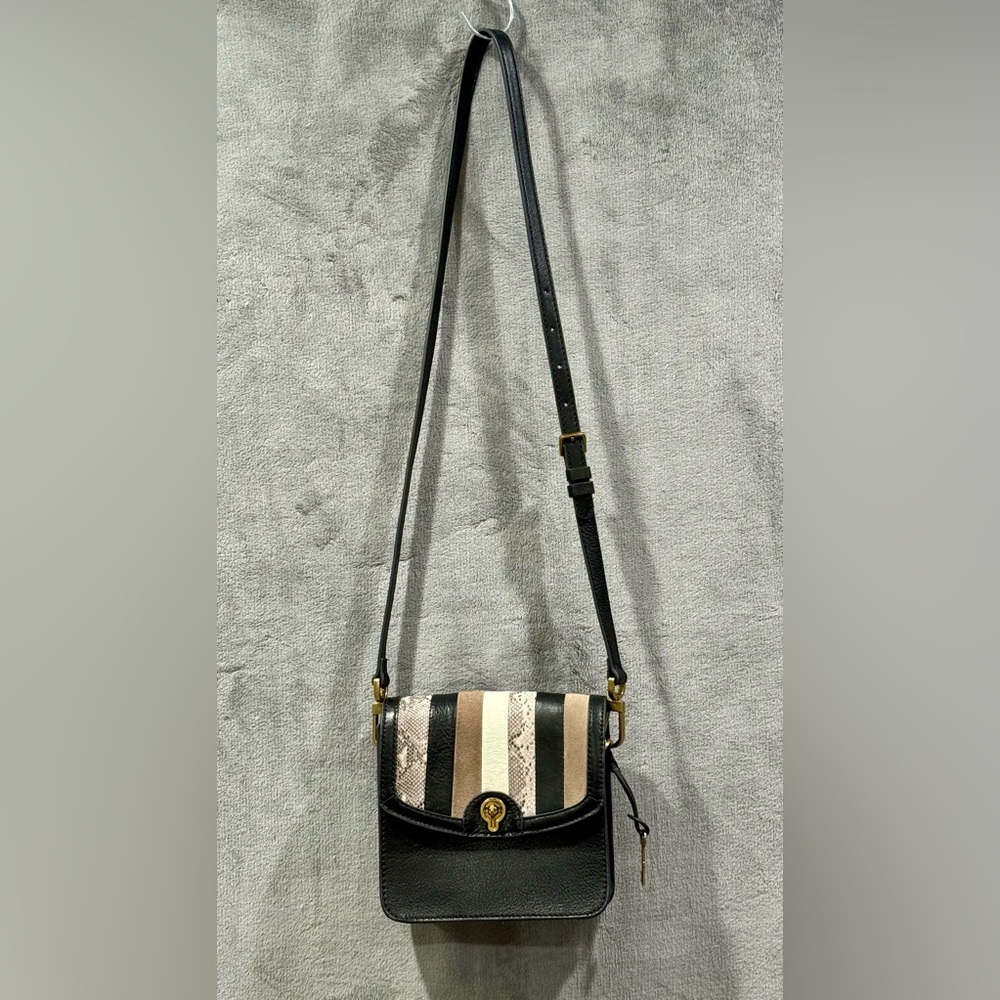FOSSIL Womens Ainsley Small Flap Crossbody Bag Genuine Leather Black Beige